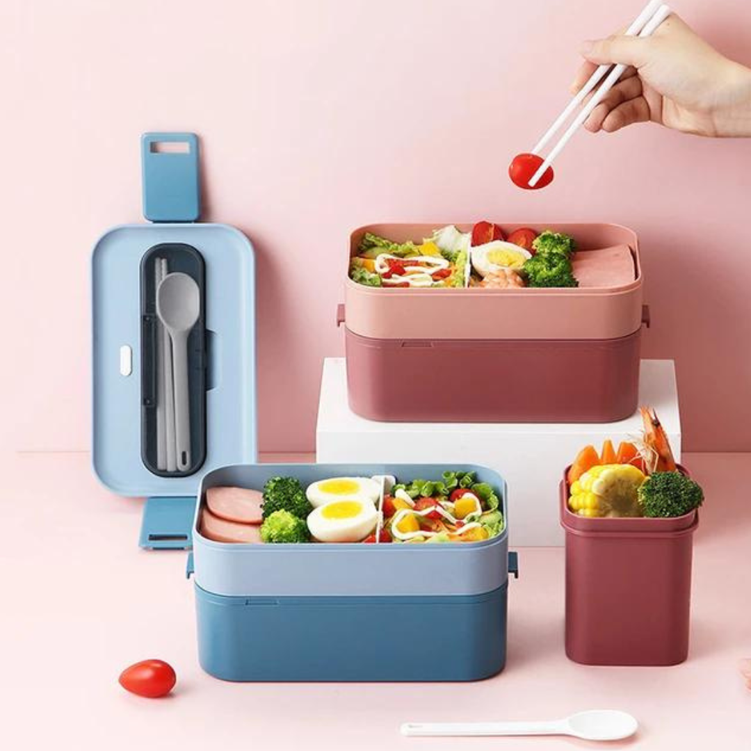 Double Decker Handle Leak Proof Insulated Lunch Box Tiffin Box Double Layer  Lunch Boxes Leak with Handle Proof Reusable Microwave Freezer Safe Portion