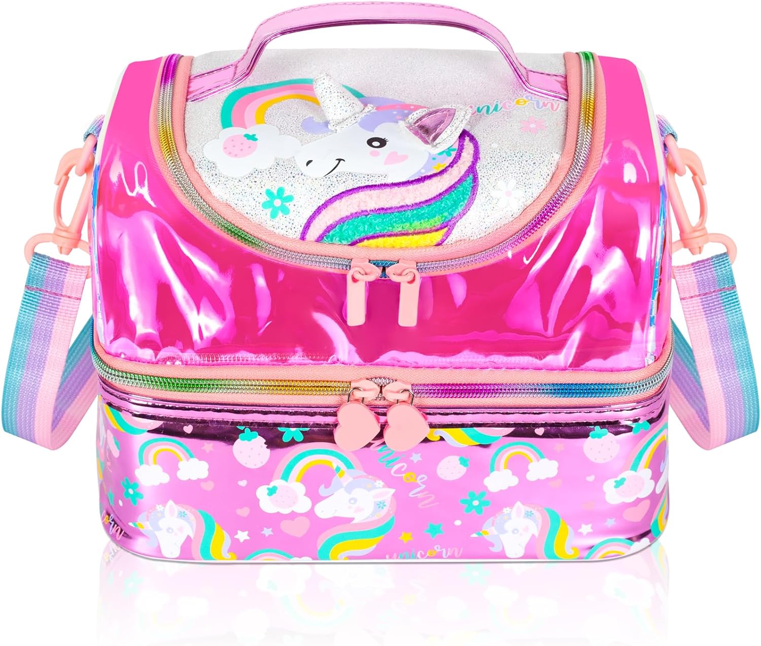 Girls SMIGGLE Better Together Pink Unicorn School Lunch Box Bag Double  Decker