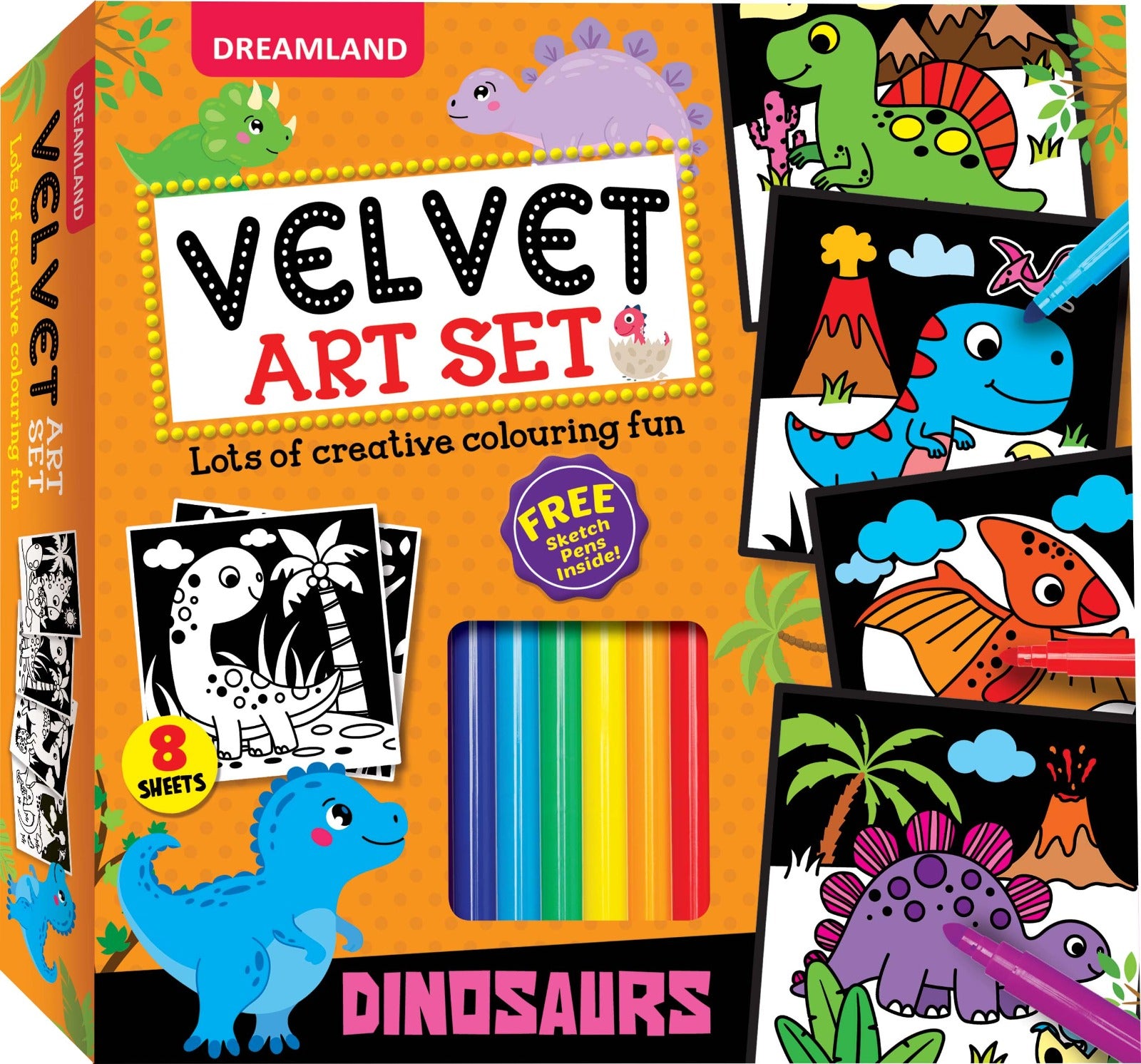 4 x Large Velvet Colouring Picture Boards & Felt Tip Pens Kids Art