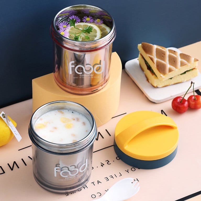 Breakfast Cup Grade Insulated Stainless Steel large capacity with spoon for  Office - 400 ml (Random Color)