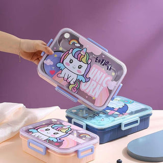 Unicorn/Dino Theme Leak-Proof 4 Compartment Stainless Steel 850ml Lunch Box Set (Without Box)