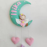 Soft Cuddly Felt Fairy on Moon Wall Hanging: Personalized Toy for Kids (PREPAID ORDER)