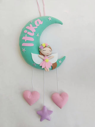 Soft Cuddly Felt Fairy on Moon Wall Hanging: Personalized Toy for Kids (PREPAID ORDER)