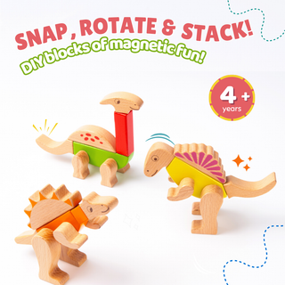 Wooden Dino Magnetic Blocks for Kids