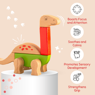 Wooden Dino Magnetic Blocks for Kids