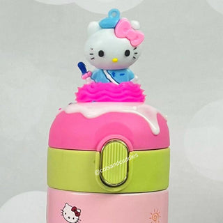 Cute Cartoon Silicone Topper Insulated Vacuum Sipper Water Bottle for Kids - 500ml