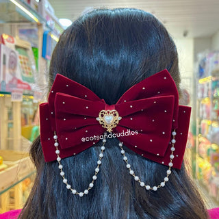 Velvet Bow Design Alligator Hair Clip with Chain (1pcs)