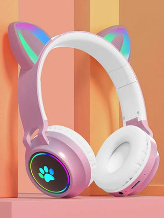 Meow Kids Wireless Headset: Cute Cat Theme with RGB Lights, High-Quality Sound TF Card for kids