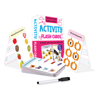 Flash Cards Activity - 30 Double Sided Wipe Clean Flash Cards for Kids (With Free Pen)