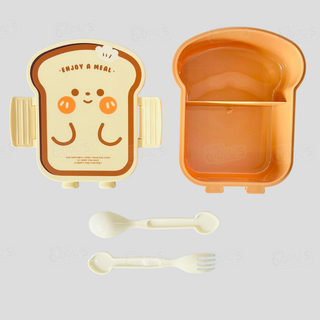 Cute Fast Food Design Plastic Lunch Box for Kids with Spoon and Fork (Bread)