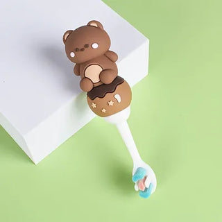 Cute 3D Teddy Bear Shape Microfiber Soft Bristles Toothbrush with Travel Case for Kids Age 2+ (Pack of 1)