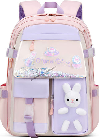 Cute Bunny Soft Toy Backpack for Small Primary School Kids with Multiple Zip Pockets and Anti-Theft Pocket