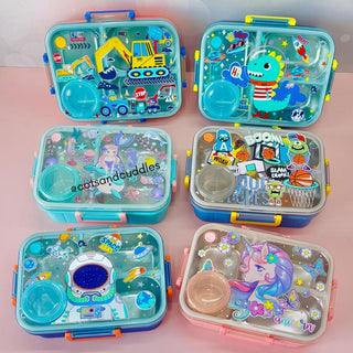 Cute Design 3-Compartment Lunch Box with 750ml + 80ml Salad Cup