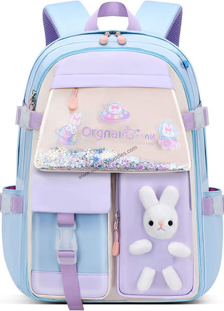 Cute Bunny Soft Toy Backpack for Small Primary School Kids with Multiple Zip Pockets and Anti-Theft Pocket