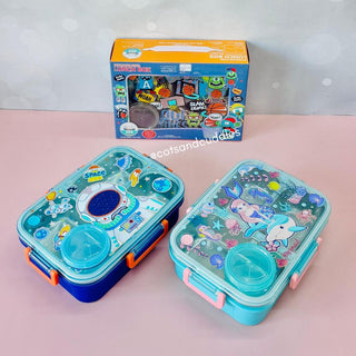 Cute Design 3-Compartment Lunch Box with 750ml + 80ml Salad Cup