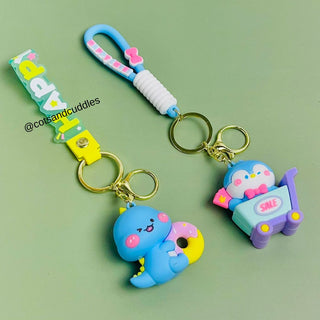 Premium Quality 3D Cute Penguin & Dino Keychain: Adorable Accessories for Kids Pack of 2