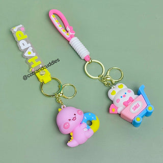 Premium Quality 3D Cute Bunny & Dino  Keychain for Kids Pack of 2