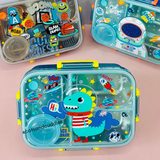 Cute Design 3-Compartment Lunch Box with 750ml + 80ml Salad Cup