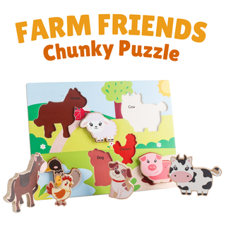 Cots and Cuddles Wooden Farm Animals Shapes Chunky Match Puzzle