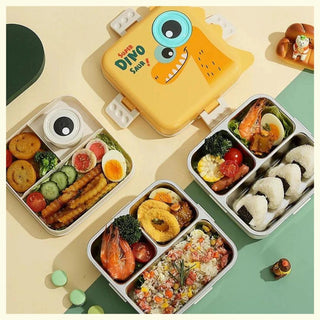 1120ml 5 Compartment Dino Eye Design Steel Lunch Box with Spoon and 70ml Salad Cup