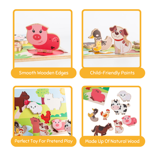 Cots and Cuddles Wooden Farm Animals Shapes Chunky Match Puzzle