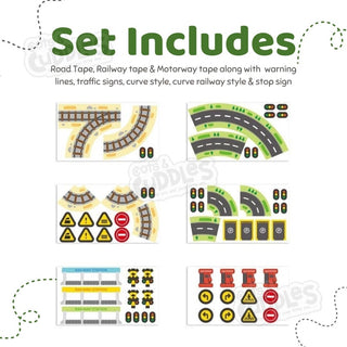 Road Design Sticker and Tape Set – 2 Rolls, 13 Stickers