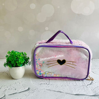 Cat Design Soft Fur Multipurpose Hand Bag