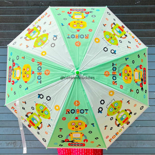 Premium Quality Theme Printed Umbrella For Kids (Robot Green)
