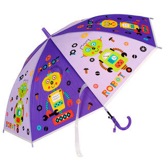 Premium Quality Theme Printed Umbrella For Kids (Robot Purple)