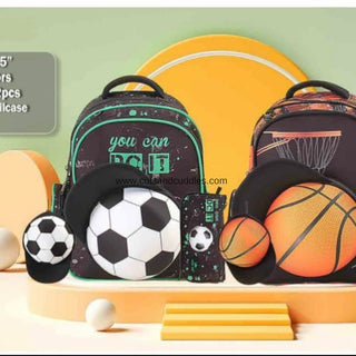 Sporty All-in-One Backpack for Kids: Large Capacity, Football/Basketball Theme, and Multiple Compartments