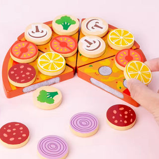 Montessori Wooden Pizza Play Food Cutting Toy Set