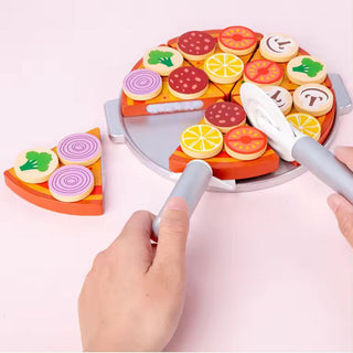 Montessori Wooden Pizza Play Food Cutting Toy Set