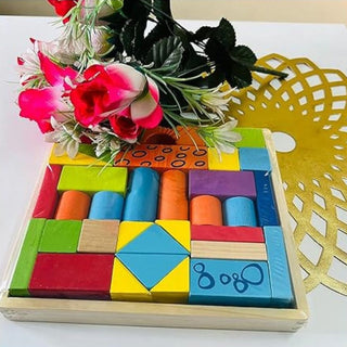 Wooden Building Blocks Puzzle with Tray for Kids