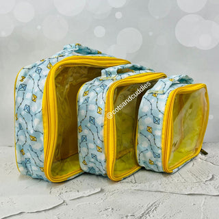 Versatile Storage Solutions: Set of 3 Transparent Multi-Purpose Utility Bags with Different Sizes (Kite Yellow)