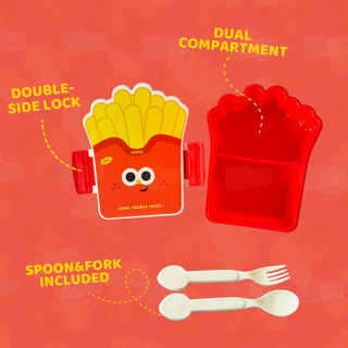 Cute Fast Food Design Plastic Lunch Box for Kids with Spoon and Fork (French Fries)