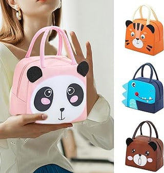 Cute 3d design Animal Printed Insulated  Lunch bag for kids (Pink Panda)