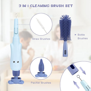 Bottle Brush Set 3-in-1 Silicone Cleaning brush for Kids Baby Bottle (Random Color)