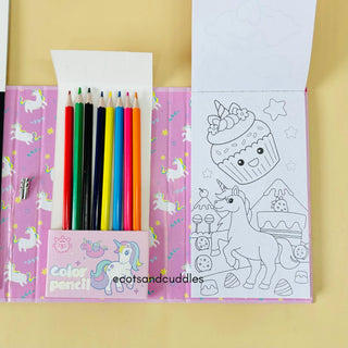 Cute Design Coloring Book Set with 8 Color Pencils (1 Pcs)