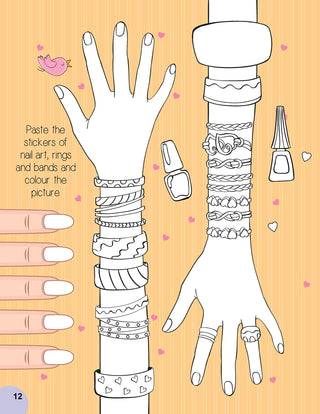 Nail Art and Hair Style Colouring and Sticker Activity Book for Kids Age 3 -6 years- Create and Colour Your Own Nail Art with 100+ Glitter Stickers