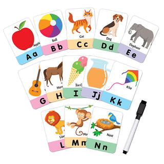 Flash Cards Alphabet - 30 Double Sided Wipe Clean Flash Cards for Kids (With Free Pen)