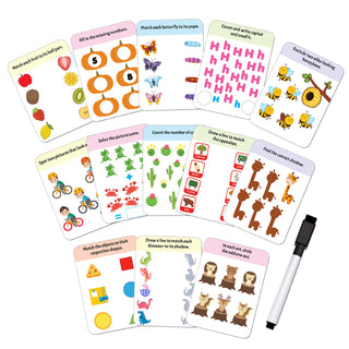 Flash Cards Activity - 30 Double Sided Wipe Clean Flash Cards for Kids (With Free Pen)