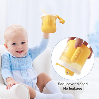 Crocodile Design Baby Sippy Cup With Rounded Handle and Silicone Straw