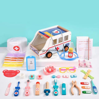 Wooden Doctor Kit for Kids: Imaginative Play with Ambulance and Medical Tools