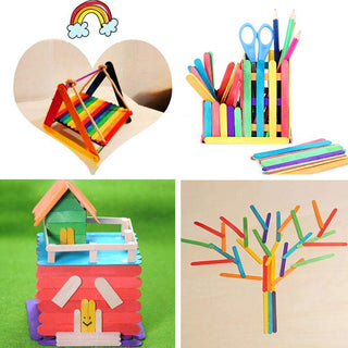 50pc Multicolor Wooden ICE Cream Sticks for Arts and Craft