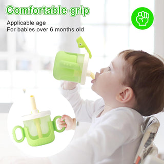 Crocodile Design Baby Sippy Cup With Rounded Handle and Silicone Straw