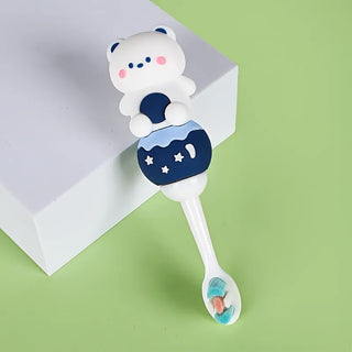 Cute 3D Teddy Bear Shape Microfiber Soft Bristles Toothbrush with Travel Case for Kids Age 2+ (Pack of 1)