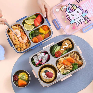 Unicorn/Dino Theme Leak-Proof 4 Compartment Stainless Steel 850ml Lunch Box Set (Without Box)