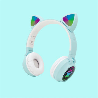 Meow Kids Wireless Headset: Cute Cat Theme with RGB Lights, High-Quality Sound TF Card for kids