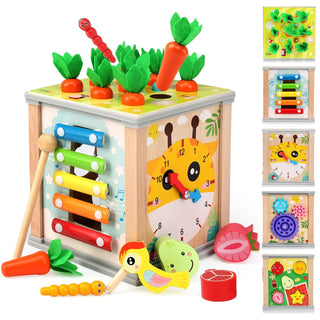 6-in-1 Treasure Chests Wooden Activity Cube for Kids