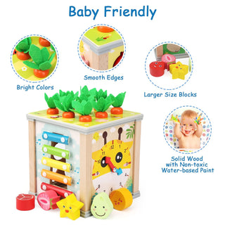 6-in-1 Treasure Chests Wooden Activity Cube for Kids